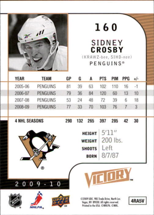 2009-10 Upper Deck Victory #160 Sidney Crosby back image