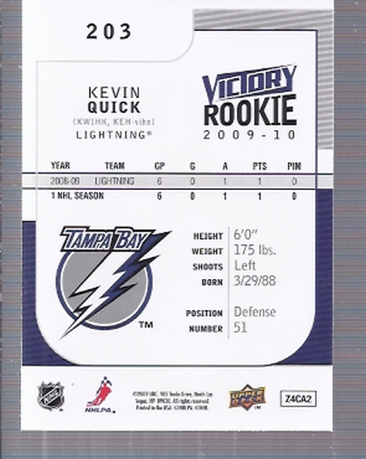 2009-10 Upper Deck Victory #203 Kevin Quick RC back image