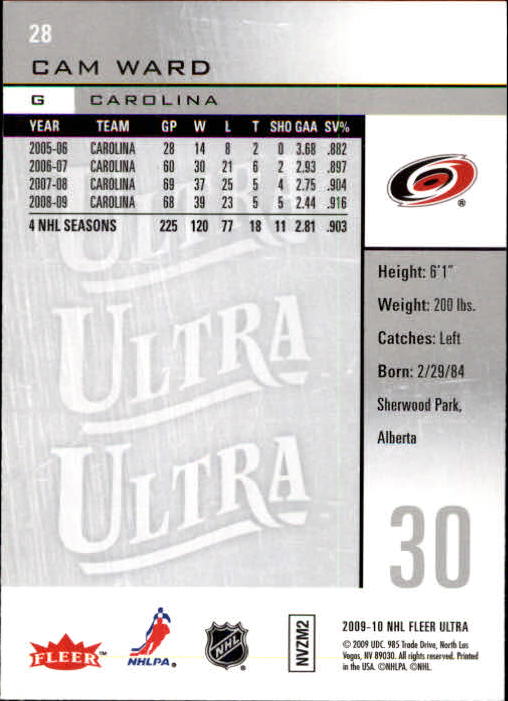 2009-10 Ultra #28 Cam Ward back image