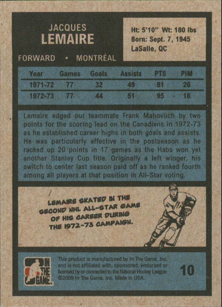 2009-10 ITG 1972 The Year In Hockey #10 Jacques Lemaire back image