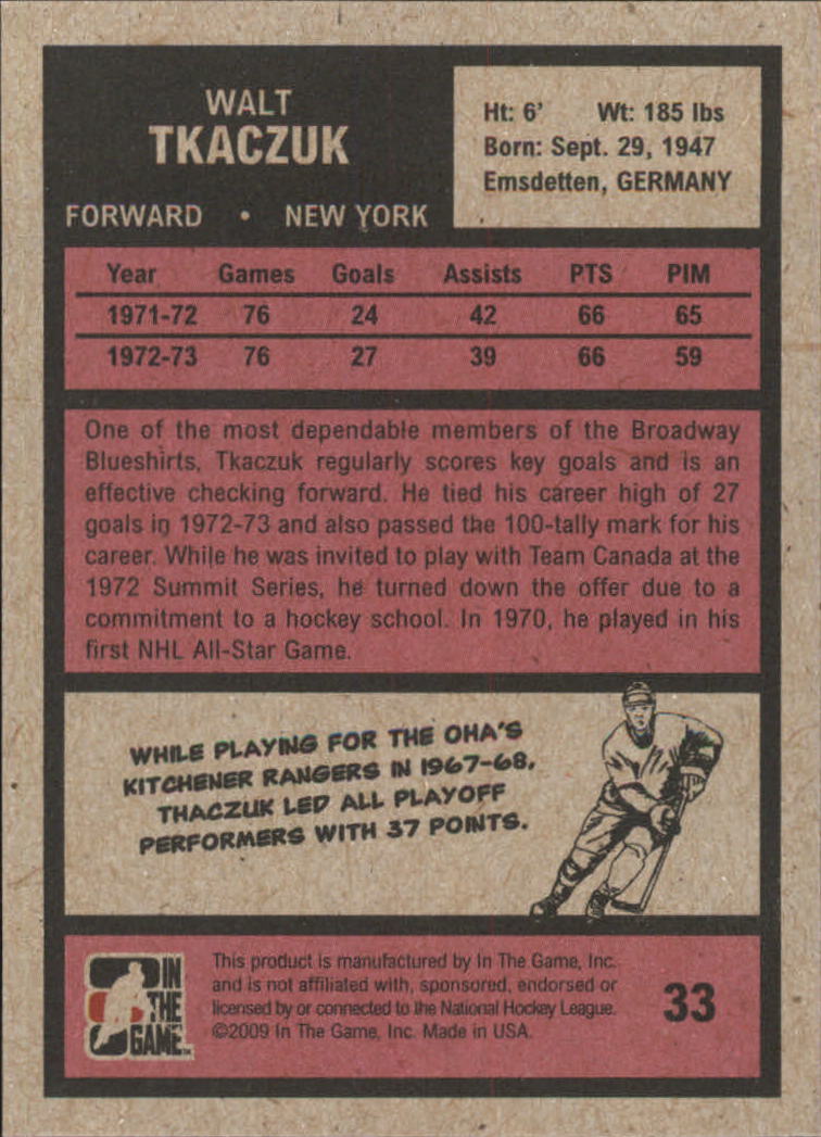 2009-10 ITG 1972 The Year In Hockey #33 Walt Tkaczuk back image