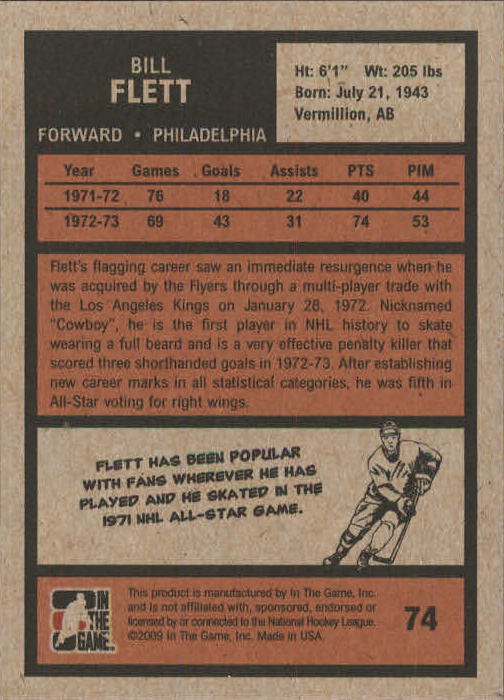 2009-10 ITG 1972 The Year In Hockey #74 Bill Flett back image