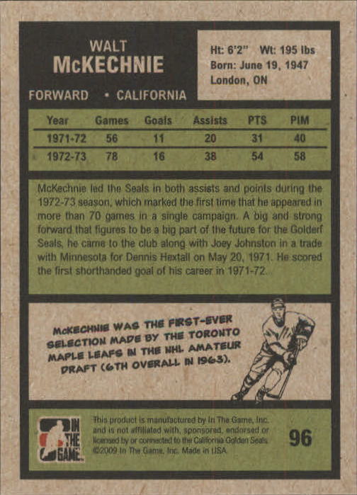 2009-10 ITG 1972 The Year In Hockey #96 Walt McKechnie back image