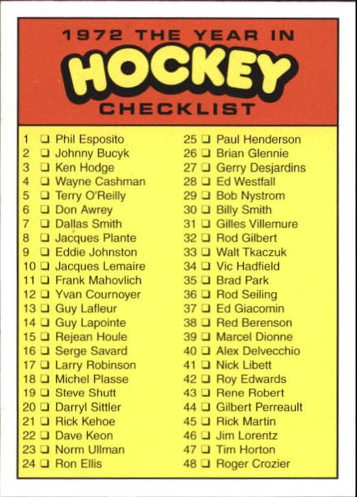 2009-10 ITG 1972 The Year In Hockey #100 Checklist