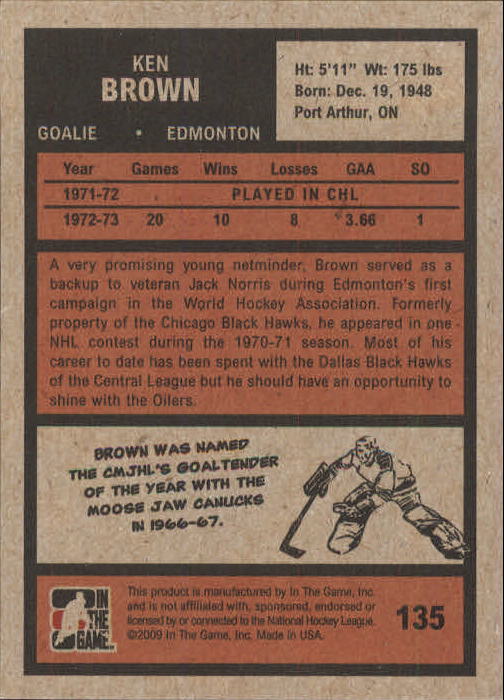 2009-10 ITG 1972 The Year In Hockey #135 Ken Brown back image