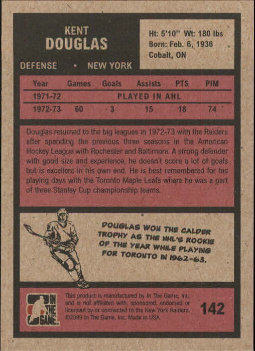 2009-10 ITG 1972 The Year In Hockey #142 Kent Douglas back image