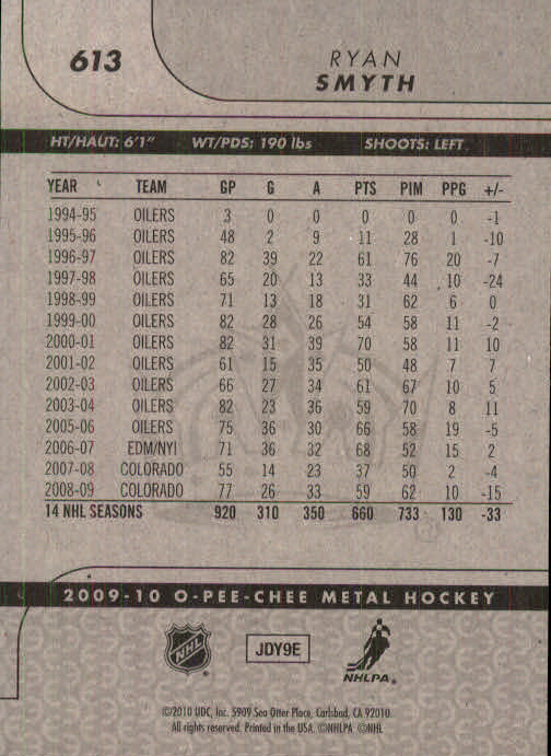 2009-10 O-Pee-Chee #613 Ryan Smyth back image