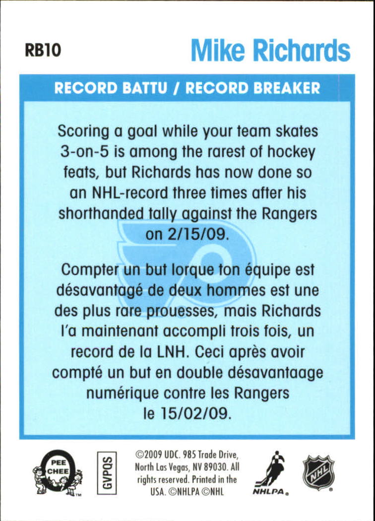 2009-10 O-Pee-Chee Record Breakers #RB10 Mike Richards back image