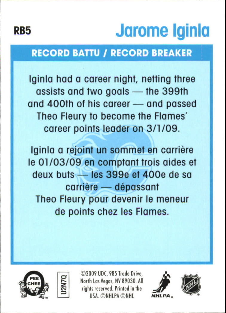 2009-10 O-Pee-Chee Record Breakers #RB5 Jarome Iginla back image
