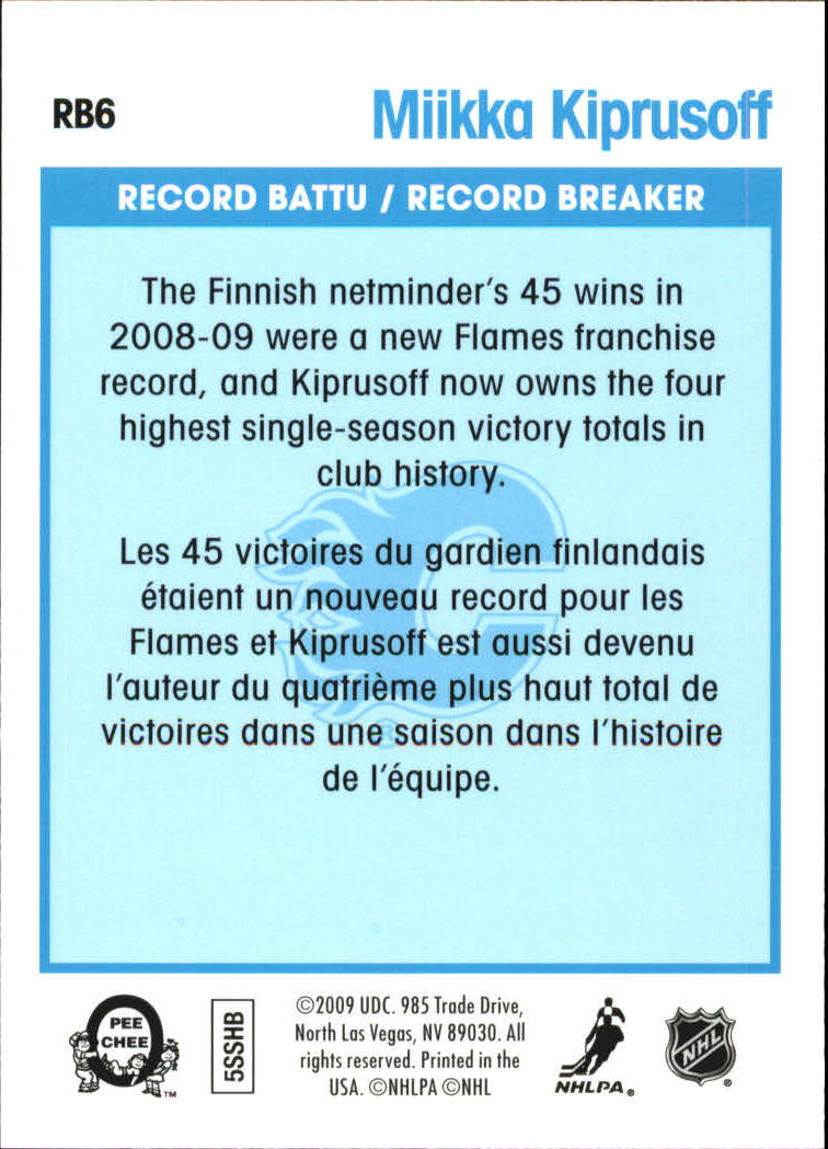 2009-10 O-Pee-Chee Record Breakers #RB6 Miikka Kiprusoff back image