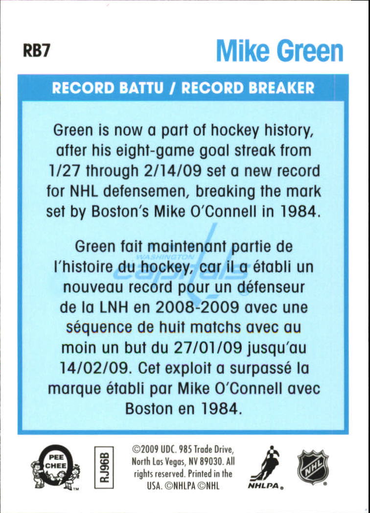 2009-10 O-Pee-Chee Record Breakers #RB7 Mike Green back image