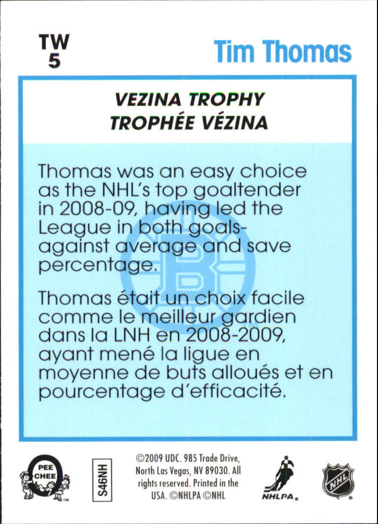 2009-10 O-Pee-Chee Trophy Winners #TW5 Tim Thomas back image
