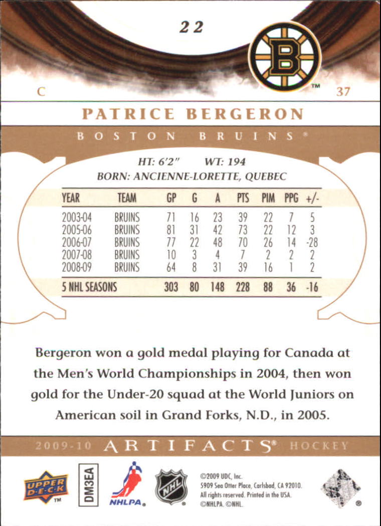 2009-10 Artifacts #22 Patrice Bergeron back image