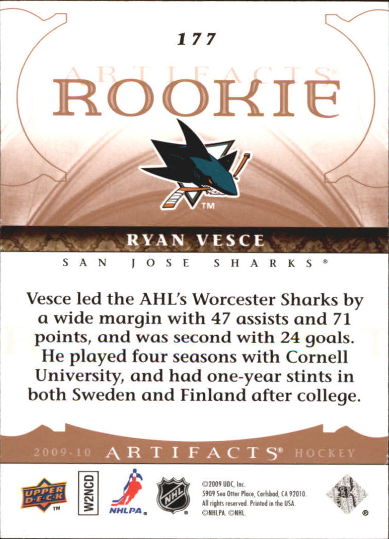 2009-10 Artifacts #177 Ryan Vesce RC back image