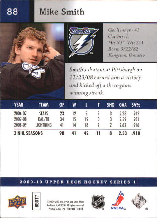 2009-10 Upper Deck #88 Mike Smith back image