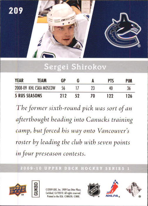2009-10 Upper Deck #209 Sergei Shirokov YG RC back image