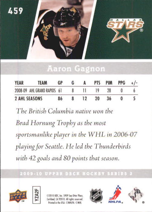 2009-10 Upper Deck #459 Aaron Gagnon YG RC back image