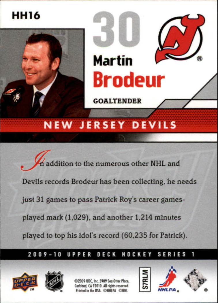2009-10 Upper Deck Hockey Heroes Martin Brodeur #HH16 Martin Brodeur