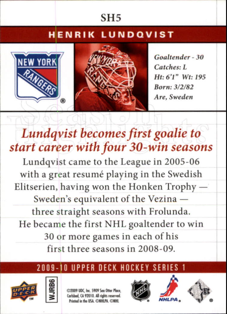 2009-10 Upper Deck Season Highlights #SH5 Henrik Lundqvist back image