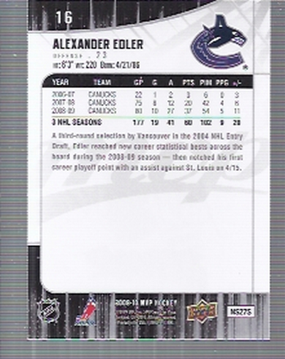 2009-10 Upper Deck MVP #16 Alexander Edler back image