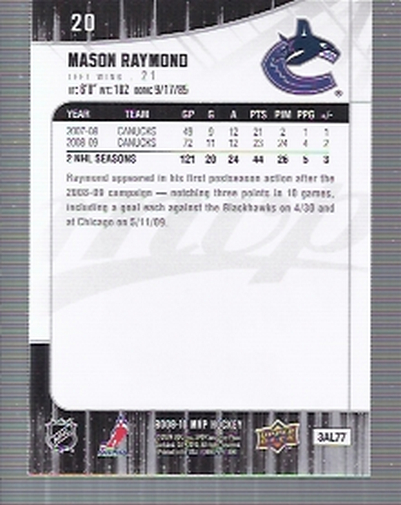 2009-10 Upper Deck MVP #20 Mason Raymond back image