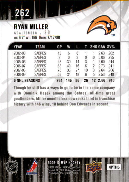 2009-10 Upper Deck MVP #262 Ryan Miller back image