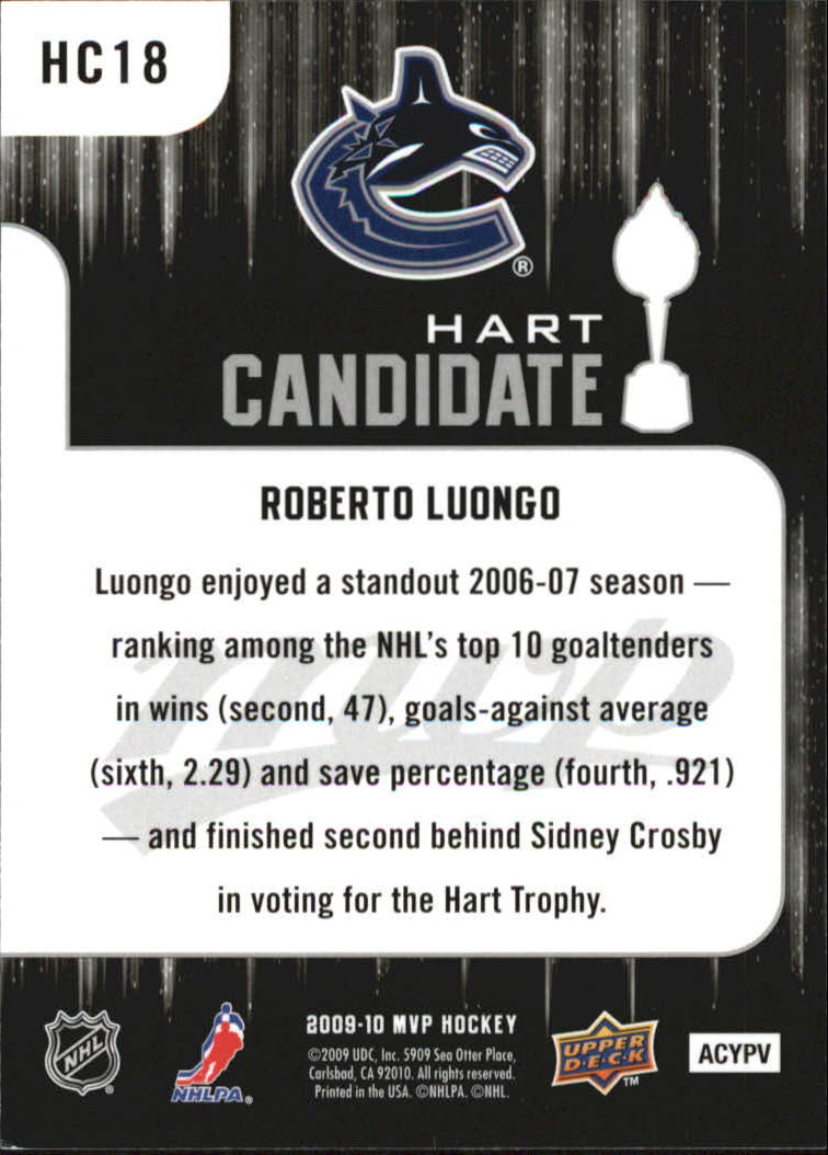 2009-10 Upper Deck MVP Hart Candidates #HC18 Roberto Luongo back image