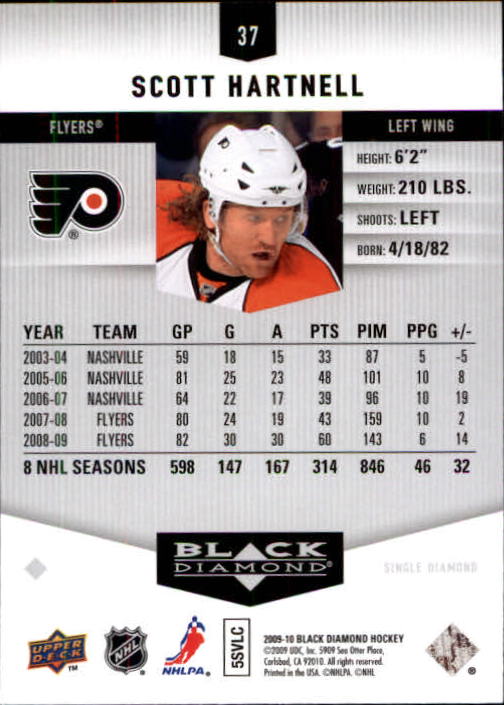 2009-10 Black Diamond #37 Scott Hartnell back image