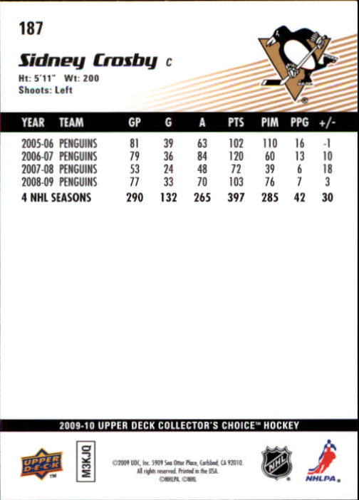 2009-10 Collector's Choice #187 Sidney Crosby back image