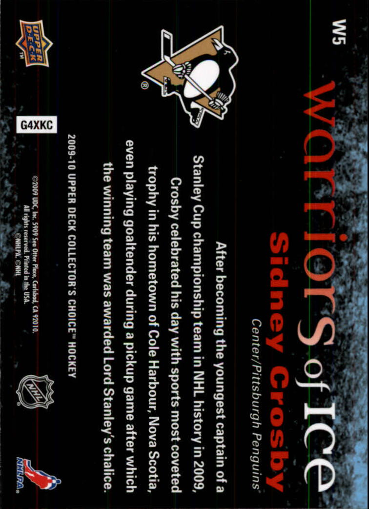 2009-10 Collector's Choice Warriors of Ice #W5 Sidney Crosby back image
