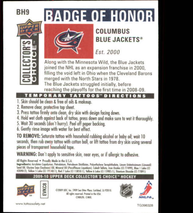 2009-10 Collector's Choice Hockey Badge of Honor Tattoo Singles - You Choose - Bild 17 von 39