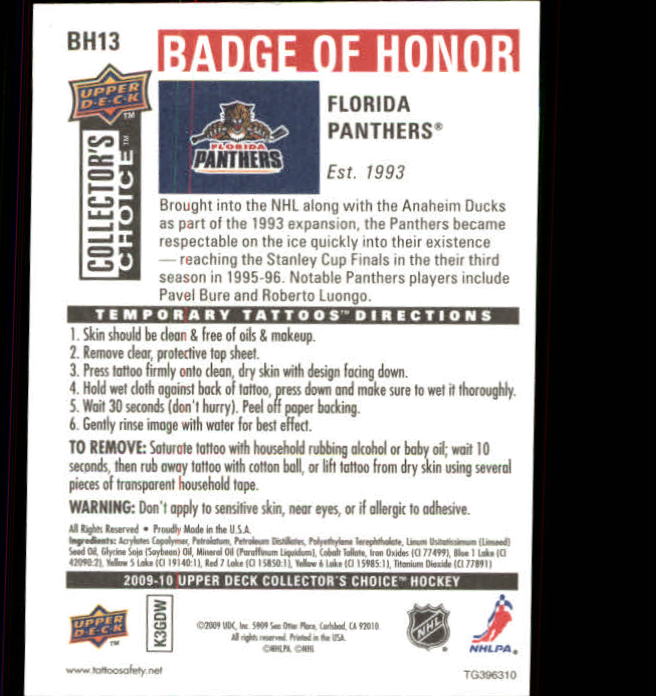 2009-10 Collector's Choice Hockey Badge of Honor Tattoo Singles - You Choose - Bild 21 von 39