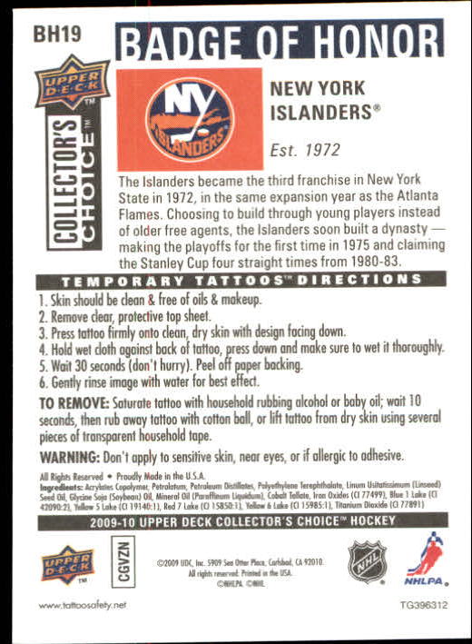 2009-10 Collector's Choice Hockey Badge of Honor Tattoo Singles - You Choose - Bild 27 von 39