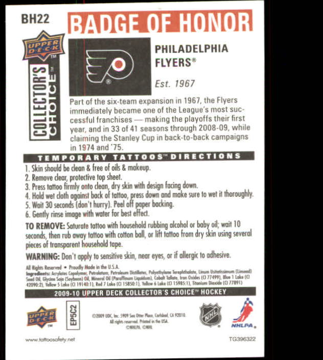 2009-10 Collector's Choice Hockey Badge of Honor Tattoo Singles - You Choose - Bild 33 von 39
