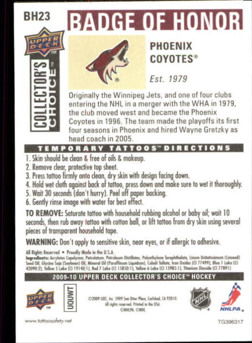 2009-10 Collector's Choice Hockey Badge of Honor Tattoo Singles - You Choose - Bild 35 von 39
