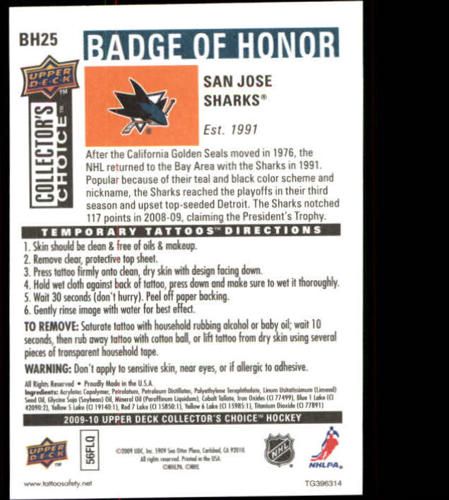 2009-10 Collector's Choice Hockey Badge of Honor Tattoo Singles - You Choose - Bild 37 von 39