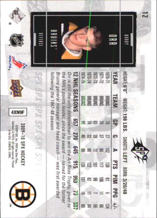 2009-10 SPx #12 Bobby Orr back image
