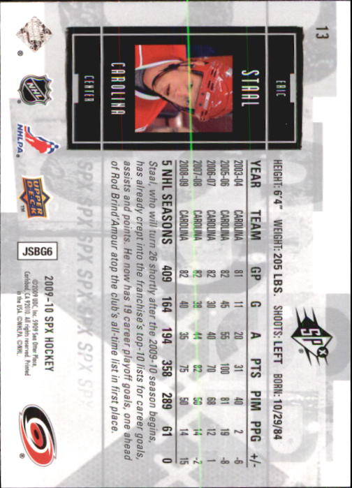 2009-10 SPx #13 Eric Staal back image