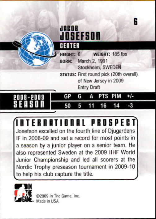 2009-10 ITG Heroes and Prospects #6 Jacob Josefson back image
