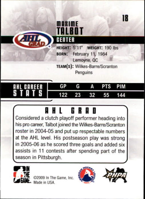 2009-10 ITG Heroes and Prospects #18 Maxime Talbot back image