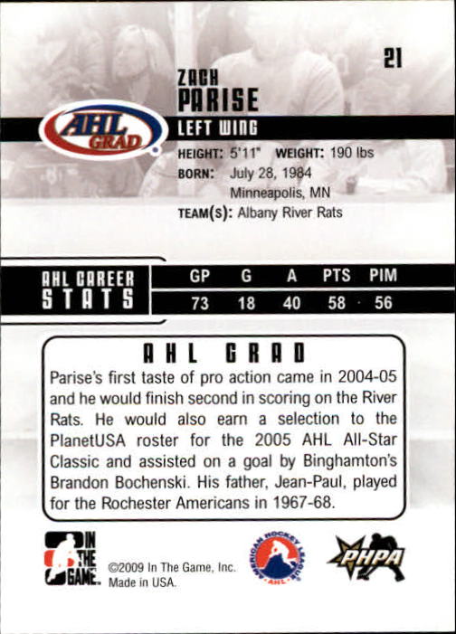2009-10 ITG Heroes and Prospects #21 Zach Parise back image