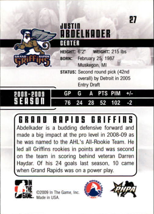 2009-10 ITG Heroes and Prospects #27 Justin Abdelkader back image