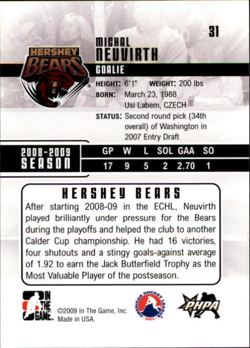 2009-10 ITG Heroes and Prospects #31 Michal Neuvirth back image