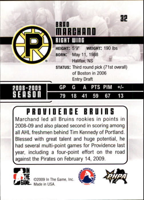 2009-10 ITG Heroes and Prospects #32 Brad Marchand back image