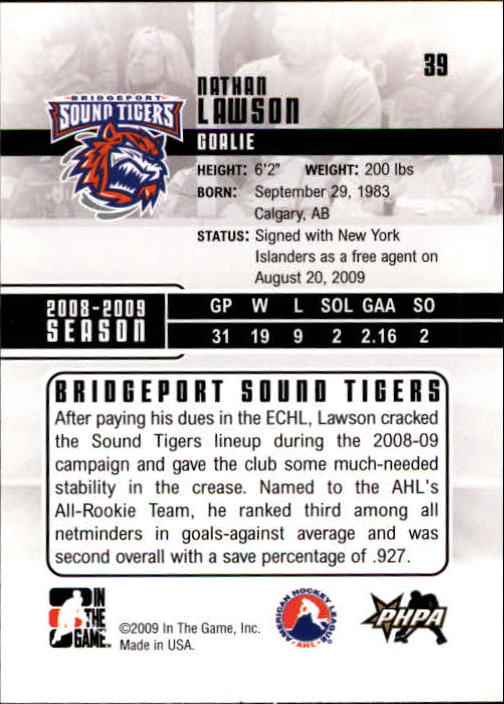 2009-10 ITG Heroes and Prospects #39 Nathan Lawson back image
