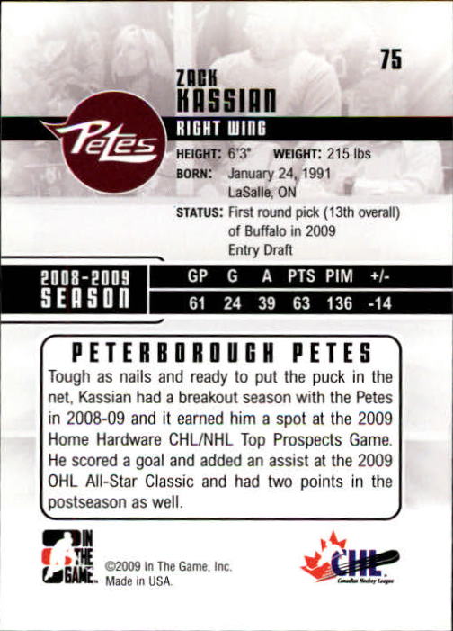 2009-10 ITG Heroes and Prospects #75 Zack Kassian back image