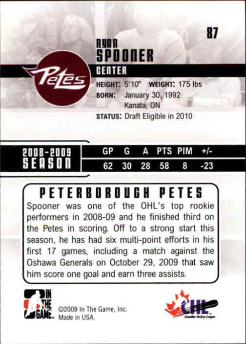 2009-10 ITG Heroes and Prospects #87 Ryan Spooner back image