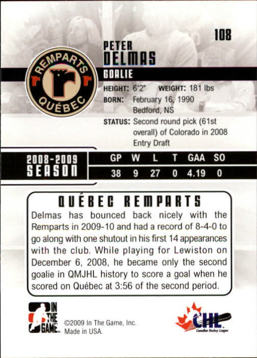 2009-10 ITG Heroes and Prospects #108 Peter Delmas back image