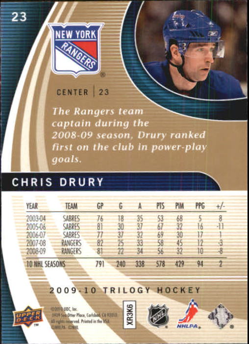 2009-10 Upper Deck Trilogy #23 Chris Drury back image