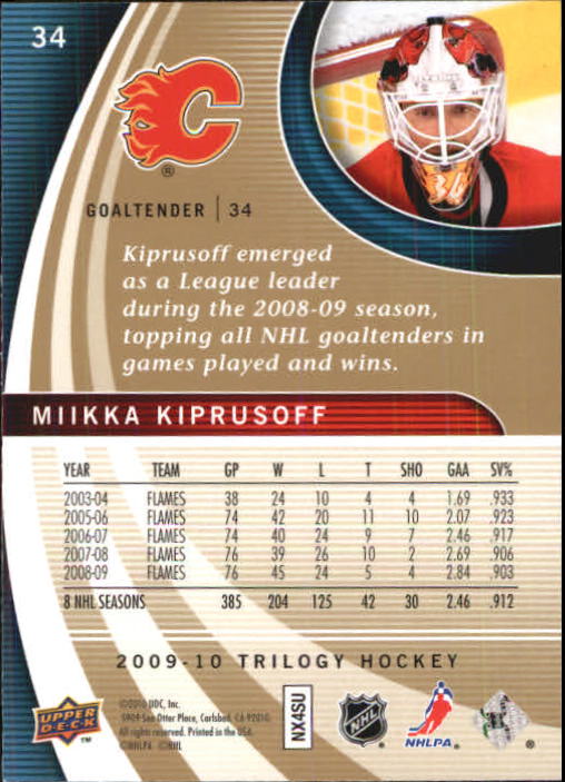 2009-10 Upper Deck Trilogy #34 Miikka Kiprusoff back image